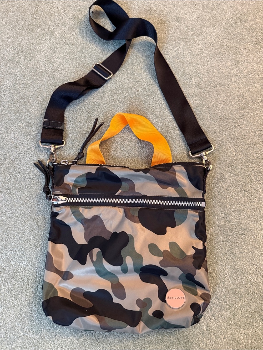 ShortyLOVE Camouflage Crossbody Bag with Yellow Handles
